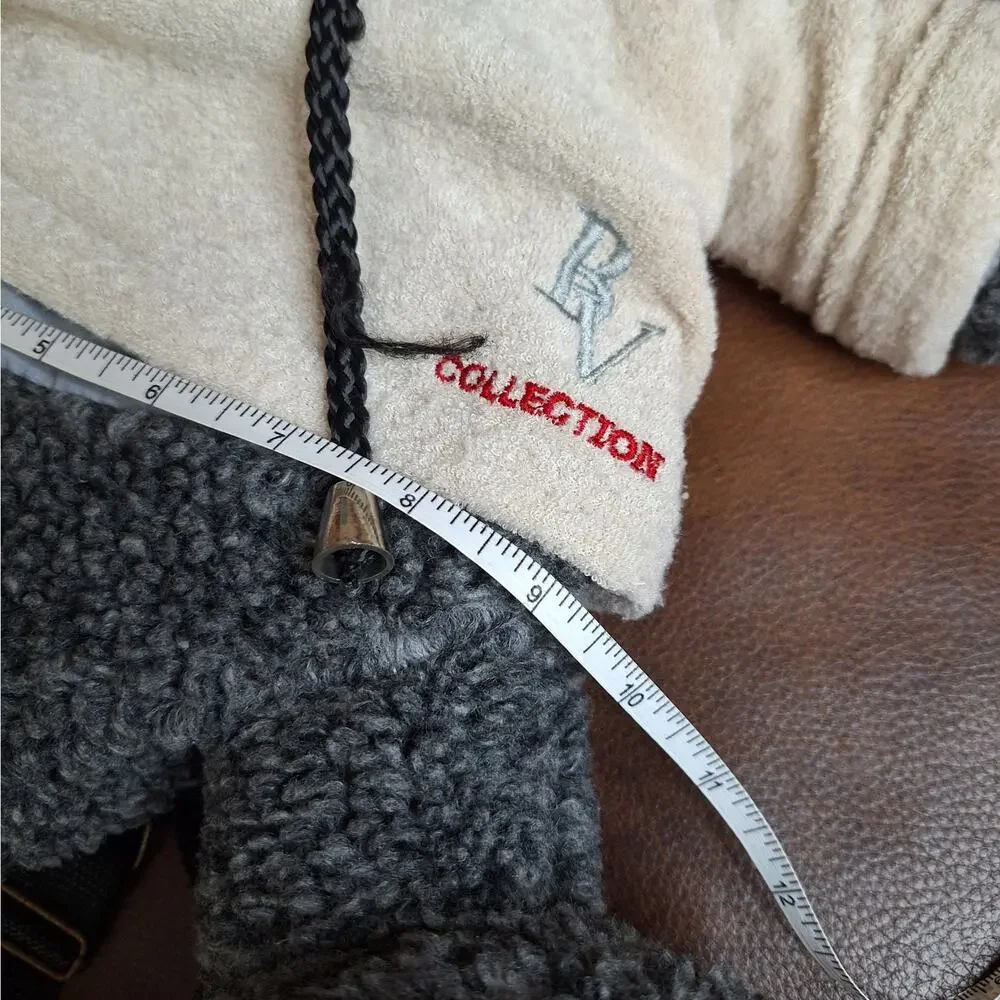 RARE VTG BV Collection Plush Teddy Bear Backpack Dark Gray Cream Hoodie Y2K 18